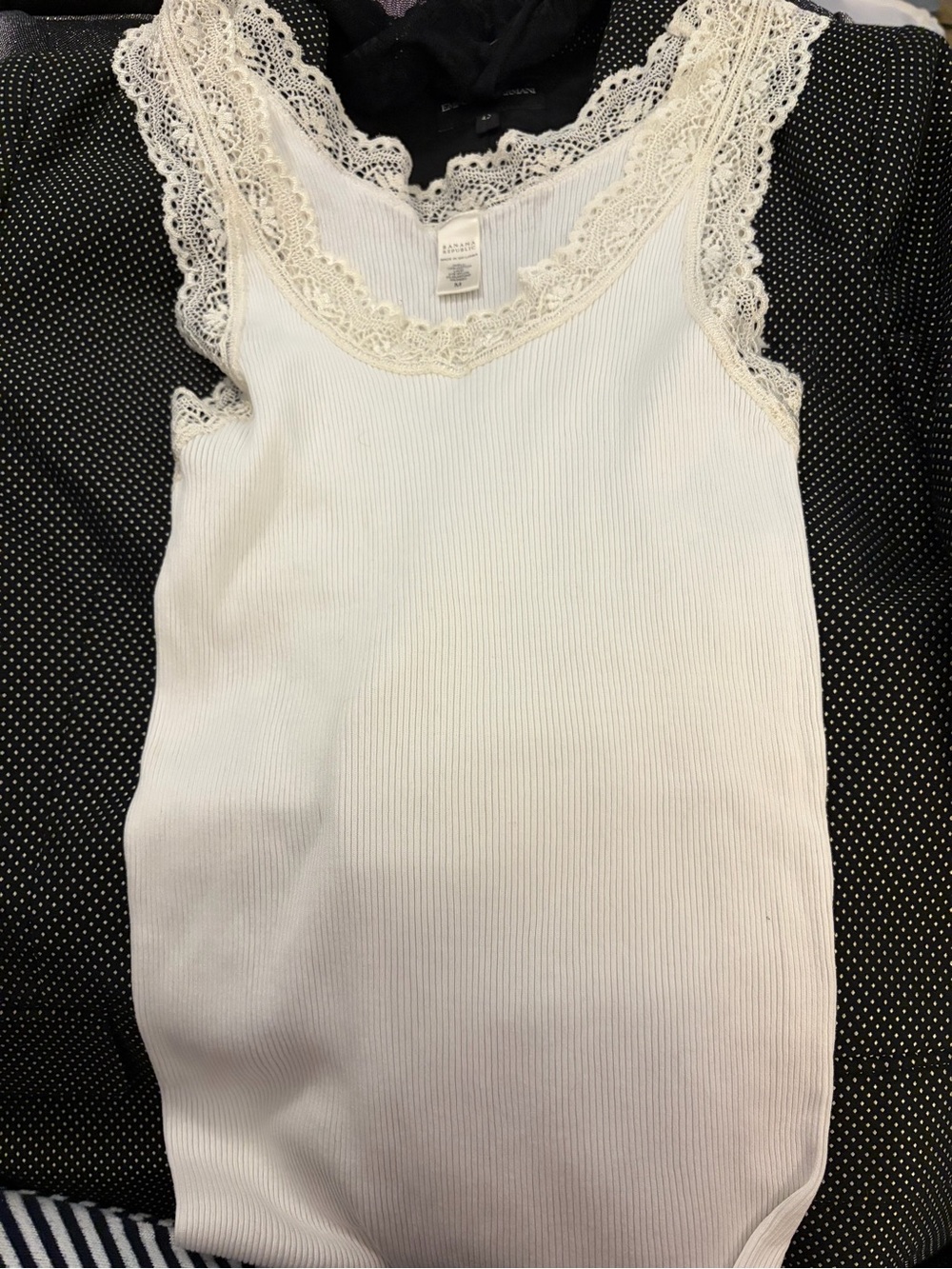 Banana Republic White Lace-Trim Ribbed Camisole